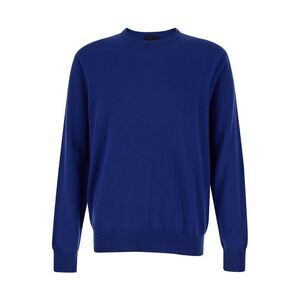 Plain Men Blue Crewneck Long Sleeve Sweater In Cashmere Man